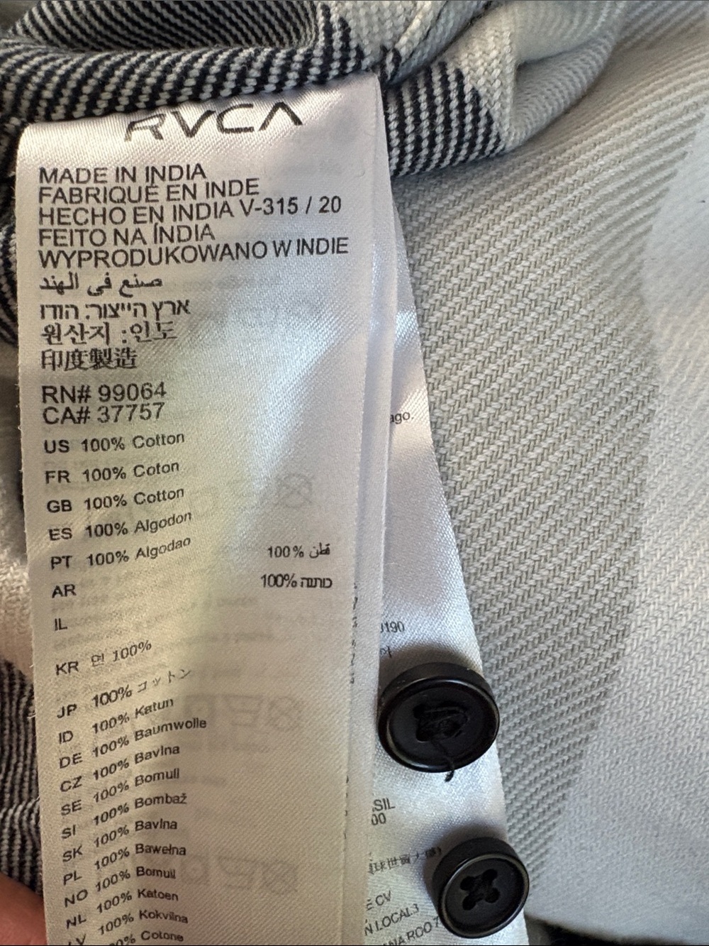 RVCA Striped Button-Up Flannel Shirt — White & Navy Size XL - Picture 11 of 11